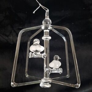 Art Glass Ornament Hanging Mobile Love Birds on Perch. Christmas or Everyday‎